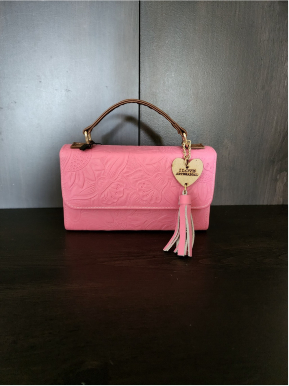 Mexican Pink Sunflower Embossed Tooled Artisan LEATHER Crossbody Purse - Picture 4 of 16